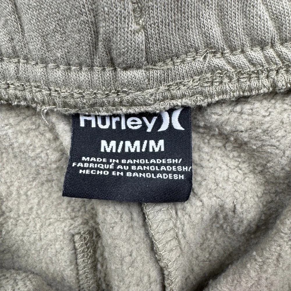 Hurley Fleece Sweat Shorts Mens Medium Olive Green Logo Drawstring Excellent